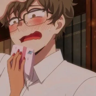 😳 anime, manga, character, embarrassed, student, glasses telegram sticker