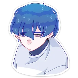 😟 Anime, Desenho animado, Cabelo azul, Emo, Personagem, Ilustração, Adesivo whatsapp sticker