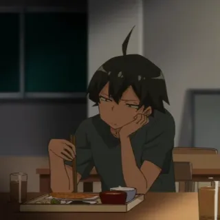 🕸 Hikigaya Hachiman My Teen Romantic Comedy SNAFU Anime, Masculino, Comendo, Entediado, Almoço escolar, Mesa telegram sticker