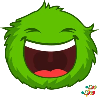 😆 verde, monstruo, esponjoso, feliz, riendo, criatura, personaje whatsapp sticker