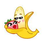 😘 Banane, Erdbeere, Obst, Cartoon, Liebe, süß, Umarmung telegram sticker