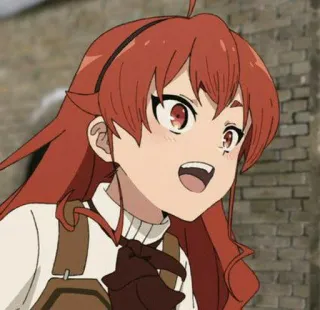 😁 anime, cabelo vermelho, desenho animado, sorrindo, garota anime telegram sticker