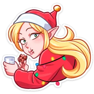 🍪 kerst, elf, cartoon, koekje, melk, vakantie, schattig telegram sticker