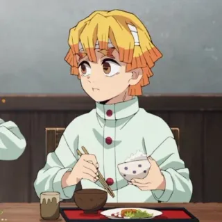🌟 Zenitsu Agatsuma Demon Slayer anime, eating, demon slayer, zenitsu, character, food, japanese, cartoon telegram sticker