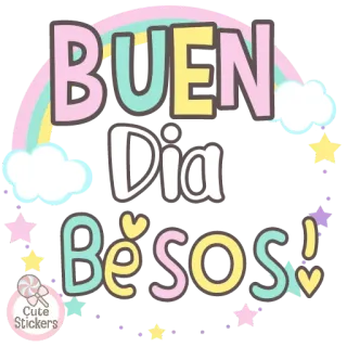 🌈 BUEN Dia BESOS! buenos días, español, arcoíris, lindo, corazones, estrellas telegram sticker