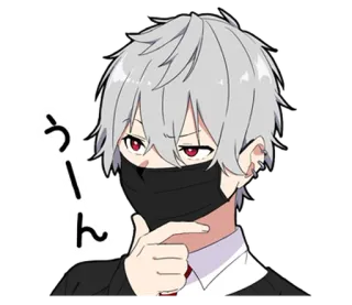 ⭐ うーん アニメ, マンガ, 白髪, 真剣, 思慮深い, 考え中 telegram sticker