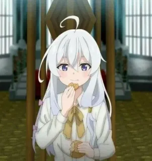 🍃 anime, girl, white hair, cute, eating telegram sticker