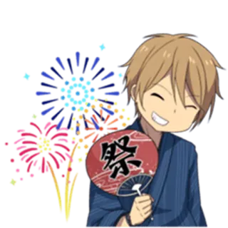 😁 祭 Anime, Pháo hoa, Lễ hội, Fan, Vui vẻ, Mùa hè telegram sticker
