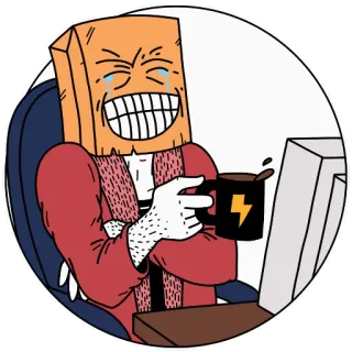 😂 Cartoon, Figur, Schreibtisch, Computer, Kaffee, Büro, Verärgert, Papiertüte telegram sticker