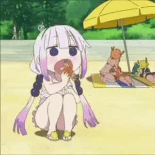 ✨ Kanna Kamui Miss Kobayashi's Dragon Maid Anime, Praia, Dragão, Comendo, Fofo, Chibi, Kawaii telegram sticker