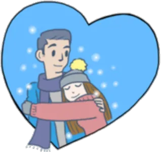 ❄ inverno, casal, amor, neve, coração, abraço, romance telegram sticker