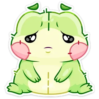 😔 słodkie, smutny, kawaii, zielony, kreskówka, naklejka, emoji telegram sticker