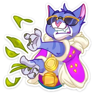😎 gatto, cartone animato, animale, occhiali da sole, ricco, soldi, re telegram sticker