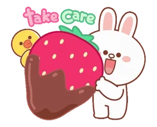 ⭐ Take Care зайчик, клубника, утка, мультфильм, милый, добрый telegram sticker