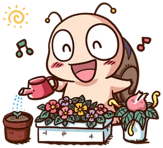 💦 imut, siput, berkebun, bunga, kartun, bahagia whatsapp sticker