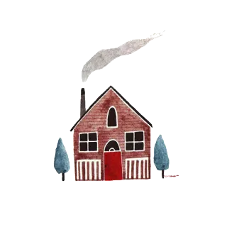 🏡 casa, árboles, humo, hogar, puerta roja telegram sticker