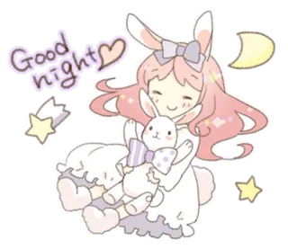 🐰 Good night buonanotte, coniglio, ragazza, stelle, luna, kawaii telegram sticker