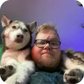 🐶 mężczyzna, pies, husky, portret, okulary, selfie telegram sticker