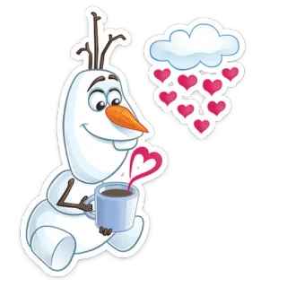 🥰 Olaf Frozen Olaf, Frozen, muñeco de nieve, dibujos animados, Disney, corazón, café whatsapp sticker