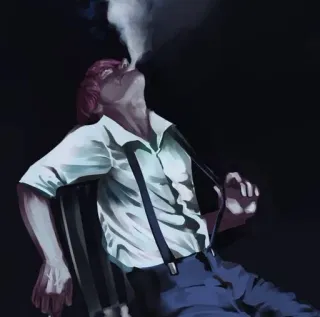 🚬 курение, мужчина, сигарета, дым, стул, портрет telegram sticker
