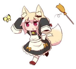 ❤️ Аниме, Каваи, Лиса, Горничная, Бабочка, Метла, Милый telegram sticker