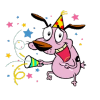 🎉 Courage the Cowardly Dog การ์ตูน, สุนัข, ปาร์ตี้, งานเฉลิมฉลอง, กระดาษสี, สัตว์ telegram sticker