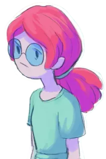☹️ Cartoon, Mädchen, rosa Haare, Brille, Figur, Illustration, Digitale Kunst telegram sticker