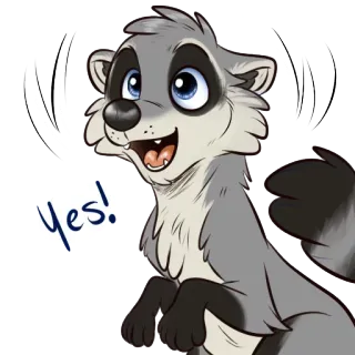 😃 Yes! raccoon, animal, cartoon, happy, yes whatsapp sticker
