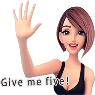 🖐 Give me five ! Дай пять, Приветствие, Женщина, Мультфильм, Дружелюбный, Анимированный telegram sticker