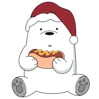 🌭 Ice Bear We Bare Bears мультфильм, медведь, хот-дог, еда, рождество, шапка санты, милый, очаровательный telegram sticker