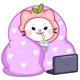 🧋 kucing, kawaii, nyaman, selimut, anime, imut, laptop whatsapp sticker