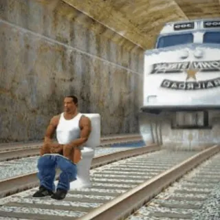 🔪 Carl Johnson Grand Theft Auto: San Andreas gta, san andreas, carl johnson, รถไฟ, ห้องน้ำ, เกม telegram sticker