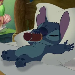 ❣️ Stitch Lilo & Stitch Obcy, Kreskówka, Napój, Relaks, Leniwy telegram sticker