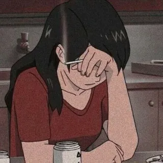 🚬 Anime, Buồn, Thuốc lá, Hút thuốc, Cô gái, Retro whatsapp sticker