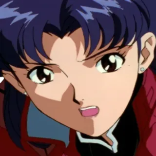 😠 Misato Katsuragi Neon Genesis Evangelion anime, woman, evangelion, misato katsuragi, cartoon, female, animation telegram sticker