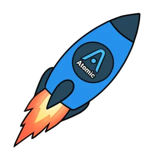 🚀 Atomic fusée, autocollant, atomique, bleu, dessin animé, espace, vol whatsapp sticker