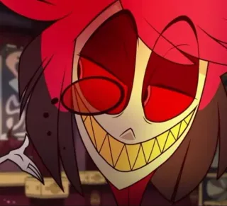 🍾 Alastor Hazbin Hotel demon, radiowiec, uśmiechnięty, czerwony, kreskówka telegram sticker