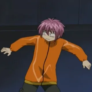 😶 Anime, Charakter, pinke Haare, orange Jacke, überrascht, lustig telegram sticker