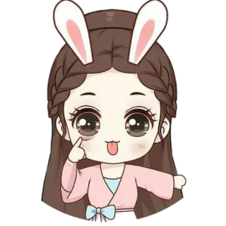 🍄 lindo, conejo, dibujos animados, niña, chibi, kawaii whatsapp sticker