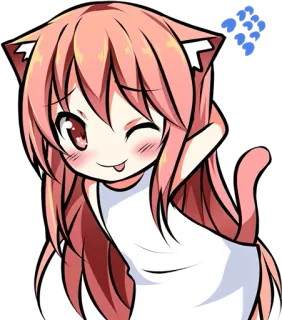 😋 Chibi, Anime, Lindo, Kawaii, Manga, Catgirl, Guiño, Pelo rosa whatsapp sticker