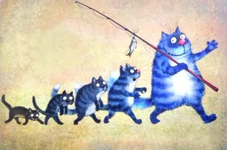 🚶‍♂️ cat, fishing, cartoon, animals, fish, humor, illustration telegram sticker