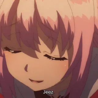 😐 Jeez. アニメ, 女の子, ピンク髪, 表情 telegram sticker