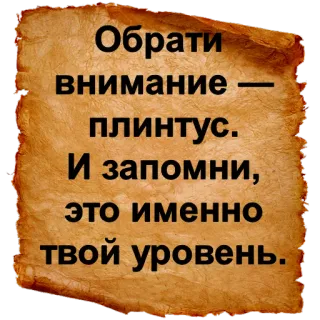 😃 Обрати внимание — плинтусу.
И запомни, это именно твой уровень. русский, оскорбление, уровень, плинтус telegram sticker