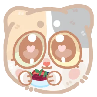 🍒 милый, кот, мультфильм, каваий, животное, еда, цифровое искусство whatsapp sticker