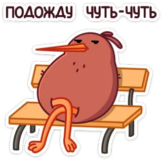 🫥 ПОДОЖДУ ЧУТЬ-ЧУТЬ vogel, wartend, sitzend, bank, kiwi, lustig, cartoon whatsapp sticker