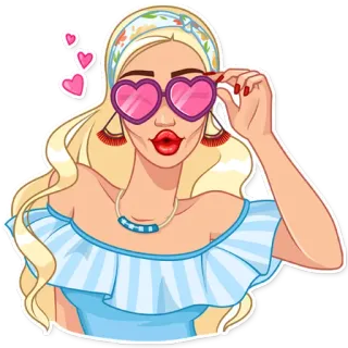 😍 женщина, сердечные очки, блондинка, мультфильм, стикер, любовь, сердечки, мода telegram sticker