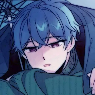 🤖 Anime, Jongen, Paraplu, Verdrietig, Regen, Manga, Digitale kunst, Illustratie telegram sticker