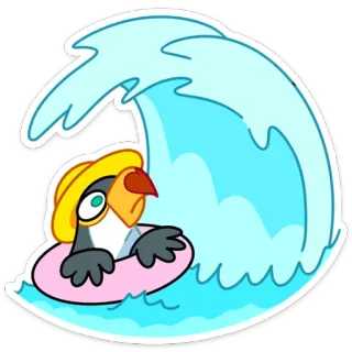🌊 bird, wave, sea, summer, fun, vacation, ocean, swimming telegram sticker