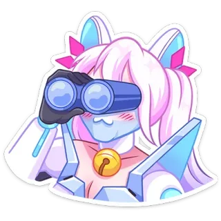 ⭐ Anime, Kocia dziewczyna, Robot, Lornetka, Uroczy, Różowy, Biały, Naklejka telegram sticker