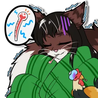 🤒 cat, sick, thermometer, fever, anime, chicken, ice pack telegram sticker